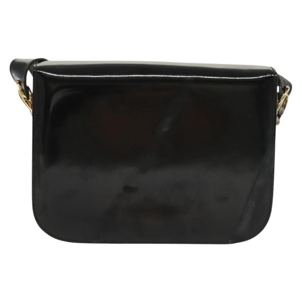 Authentic CELINE Horse Carriage Shoulder Bag Patent leather Black Gold - Picture 10 of 16